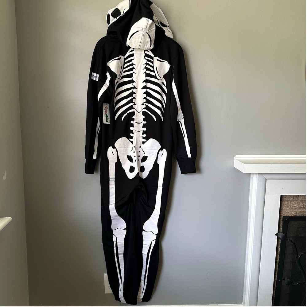 Tipsy Elves Skeleton Jumpsuit Costume New Full Zip Skull Hood Halloween Pockets